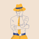 Mixkit man holding the brim of a yellow fedora that covers 93 desktop wallpaper